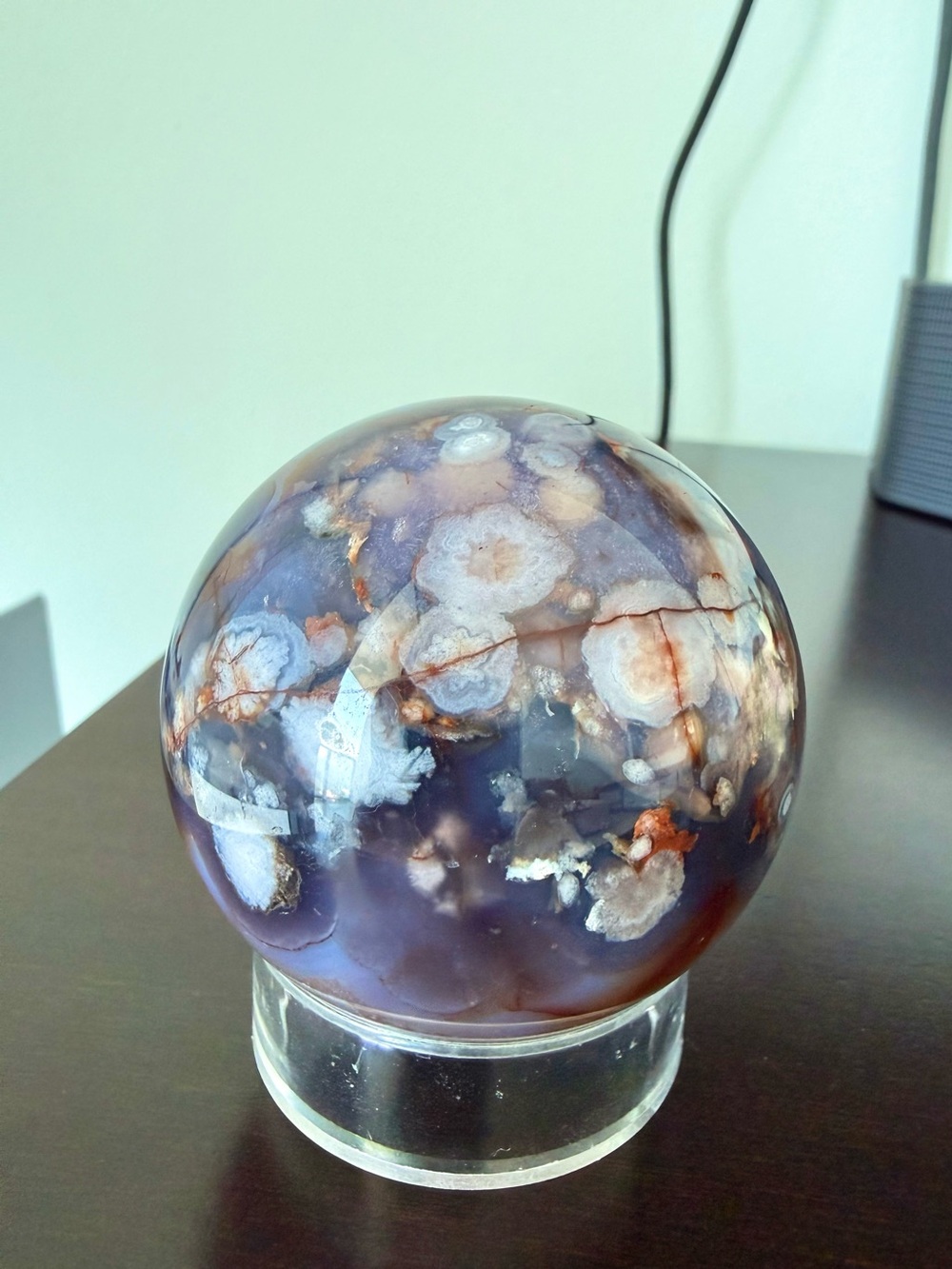 Blue Flower Agate Carnelian Sphere